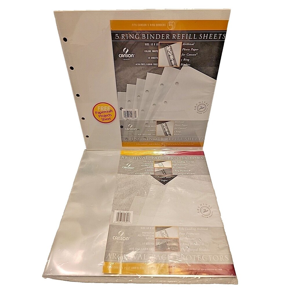 NIP 5 Ring Binder Refill Sheets 12 x 12 (15 Sheets) & Page Protectors By Canson